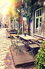 Cafe terrace in small European city