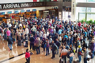 Queue at airport immigration