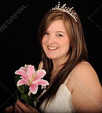Smiling bride with flower