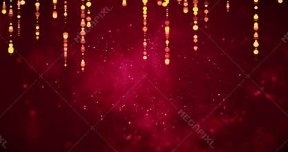 Abstract christmas gradient red background with bokeh and golden strip, valentine day love holiday event festive