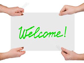 Hands and banner Welcome