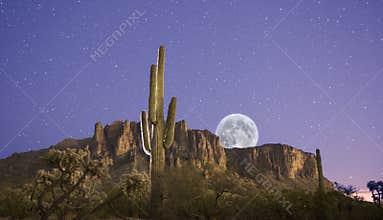 Moon Rises over Superstition Mountains