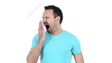 Yawning Tired Middle Aged Man, White Background