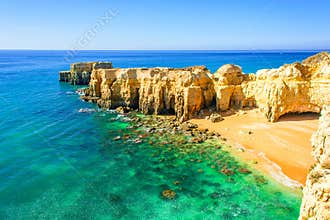 Beautiful sea view with secret sandy beach near Albufeira in Algarve, Portugal