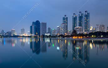 Benjakitti Park at Twilight, Bangkok, Thailand