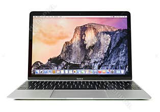RIGA, LATVIA - December 29, 2016: 12-inch Macbook laptop computer isolated on white.