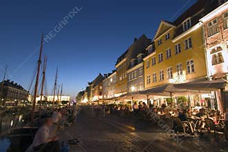 Nyhavn harbour and restaurants, Copehagen