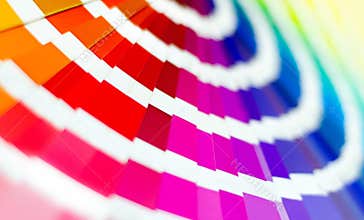 Color Palette Guide. Sample Colors Catalog. Multicolored bright background. RGB. CMYK. Printing house.