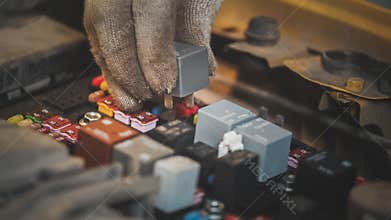 Hood of the car - electric fuses, electrical wiring