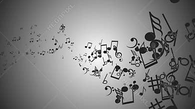 Abstract background with colorful music notes. Seamless loop