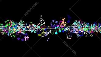Abstract background with colorful music notes. Seamless loop