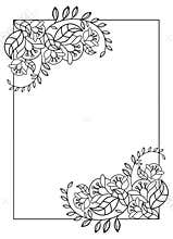 Elegant vertical frame with contours of flowers. Raster clip art