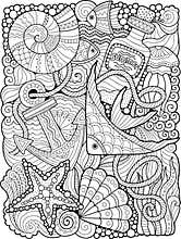 Vector coloring book. Coloring book for adult. Summers sea