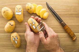potatoes with scared cartoon faces