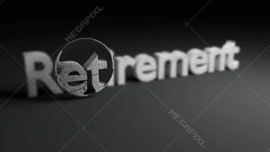 Focused Lens animation on 3D RETIREMENT word with stone texture