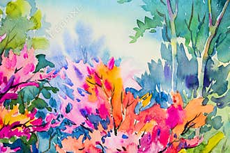 Abstract watercolor original painting colorful of beauty flowers.