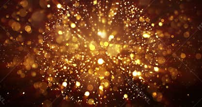 Christmas digital glitter sparks golden particles bokeh explosion on black background, holiday xmas festive