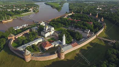 Aerial view of Kremlin in Velikiy Novgorod, aerial view