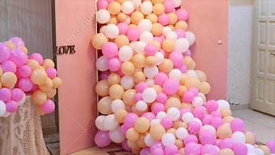 Decoration of colorful ballons made for a wedding ceremony in a restaurant