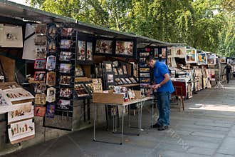 Secondhand bookseller on banks of the Seine