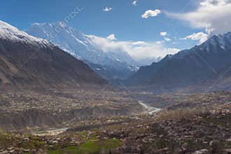 Hunza valley in spring with beautiful blossom, Gilgit Baltistan, Pakistan