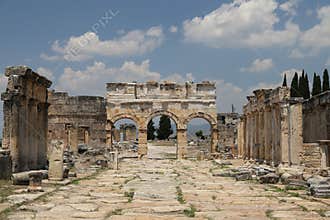 Frontinus Gate and Street in Hierapolis Ancient City, Turkey