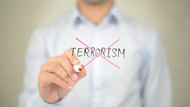 No Terrorism, man writing on transparent screen