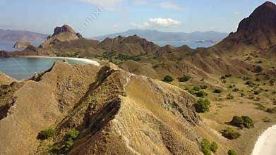 Aerial scenery of Padar Island with savanna hills
