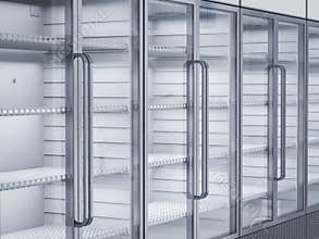 Empty commercial fridges in store