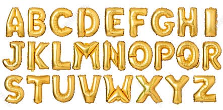 English alphabet from golden balloons