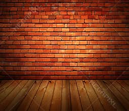 House interior grunge brick wall and wood floor
