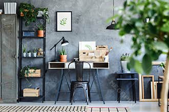 Artistic botanical office room interior