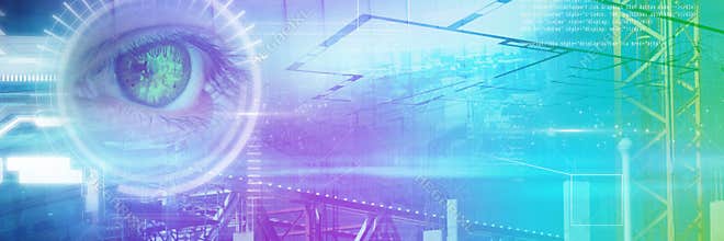 Composite image of focused man on eye test letters