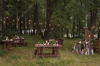Tables set in forest