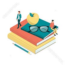 Academic students and pile of books