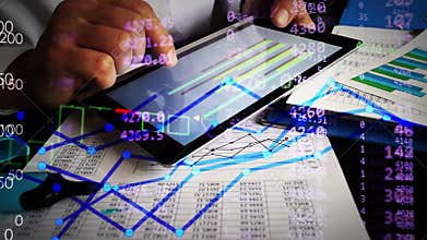 Financial analyst working with business charts and financial figures online.