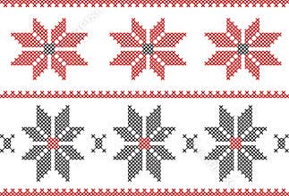 Embroidery needle work pattern with borders and flowers