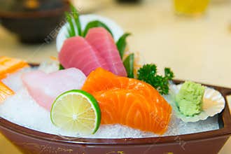 Japanese food. japan fresh fish seafood. Salmon Sashimi
