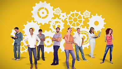 Casual group against cogs doodles