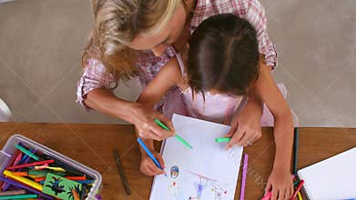 Overhead View Of Mother And Daughter Coloring Picture