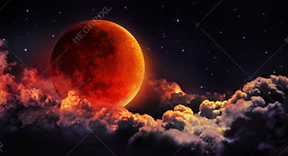 Moon eclipse - planet red blood