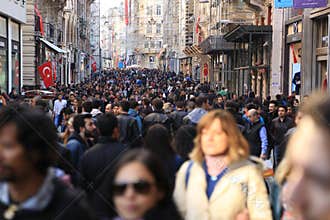 Crowd of people walking in the Istiklal Istanbul April 2015