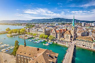 Aerial view of Zurich with river Limmat, Switzerland