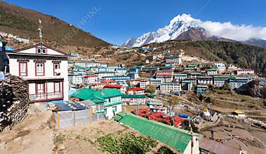 View of Namche bazar and mount thamserku