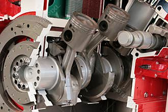 Cross section of large diesel engine