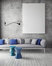 Mock up poster with vintage hipster loft interior background,