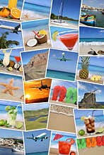 Background with photos from summer vacation, sun, beach, holiday