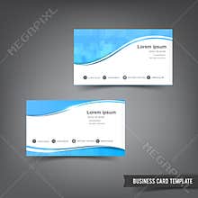 Business Card template set clear style blue and curve wave e