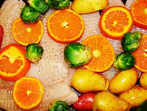 Tilapia with Oranges and Brussel Sprouts