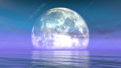 4k Full Moon on the water,reflect on the sea,Science Fiction Scene,purple cloud & smoke flying.